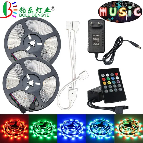 5 м Музыка RGB Светодиодные ленты SMD2835 DC 12 V Водонепроницаемый Гибкая ленточная для дома вечерние на свадьбу, день рождения, Рождество, украшение+ Мощность - Испускаемый цвет: 10M Waterproof