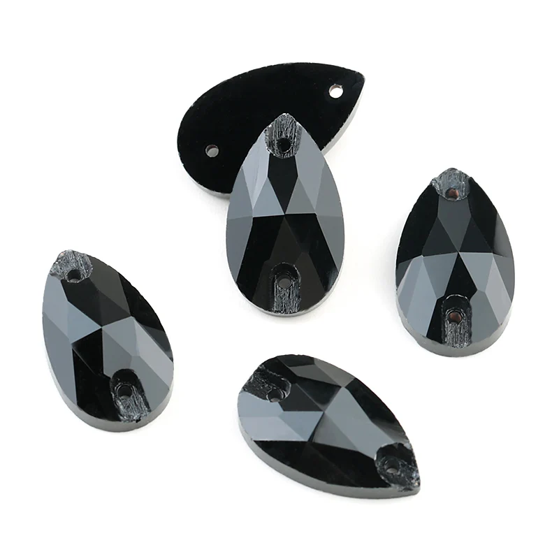black 11*18 мм 36 шт./пакет в форме капель с кристаллами с серебрянной акантовкой, 2 отверстия пришить стразы для шитья с украшением в виде кристаллов Стразы камни для украшения для одежды - Цвет: black