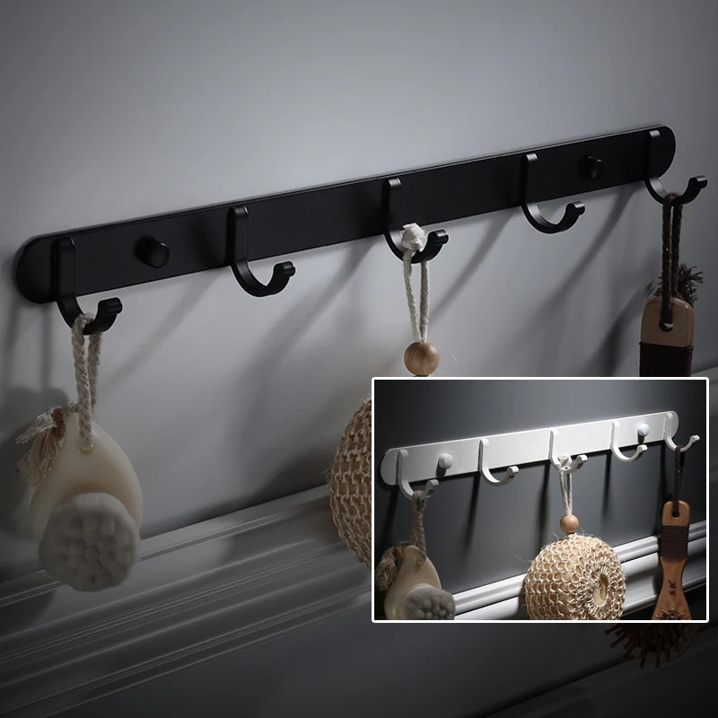 

Black Space Aluminum Row of Hooks White Door Back Robe Hook Coat Hooks Wall Hanging Bathroom Hardware Accessories 2 colour