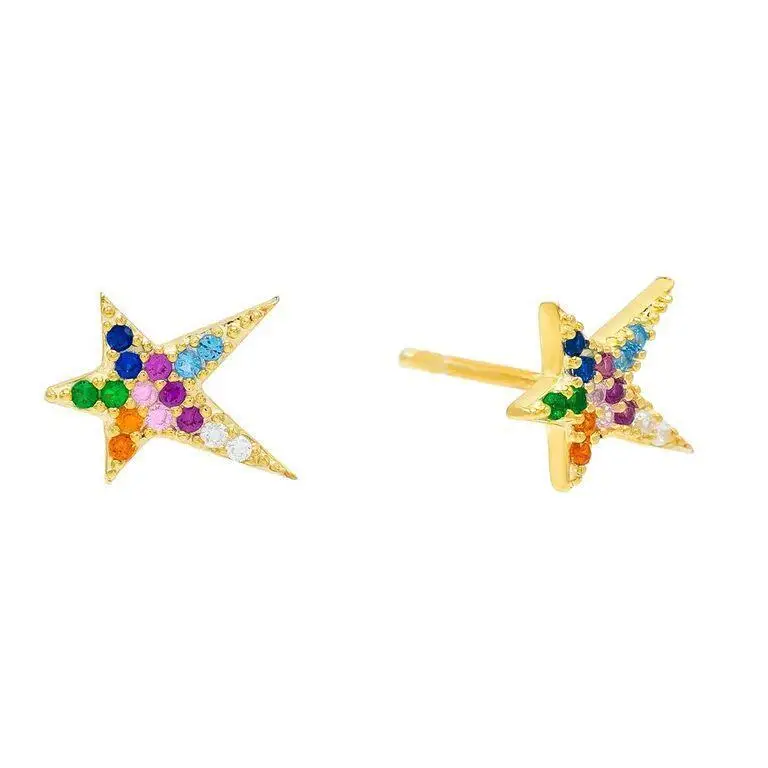 

micro pave rainbow colorful cubic zirconia multi color cz cute lovely star stud small minimal earring for girl