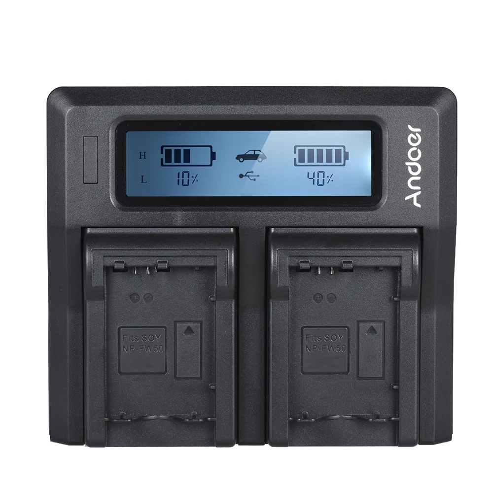 Andoer NP-F970 Двухканальное зарядное устройство для цифровой камеры с ЖК-дисплеем Sony