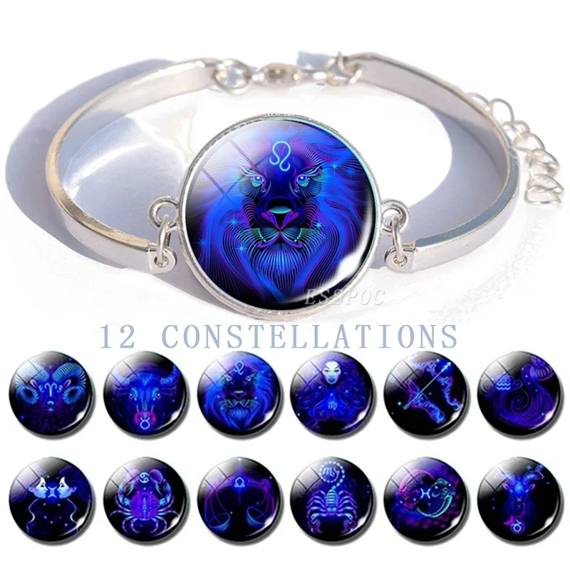 Браслет с 12 созвездиями стеклянный кабошон зодиакальное украшение женский