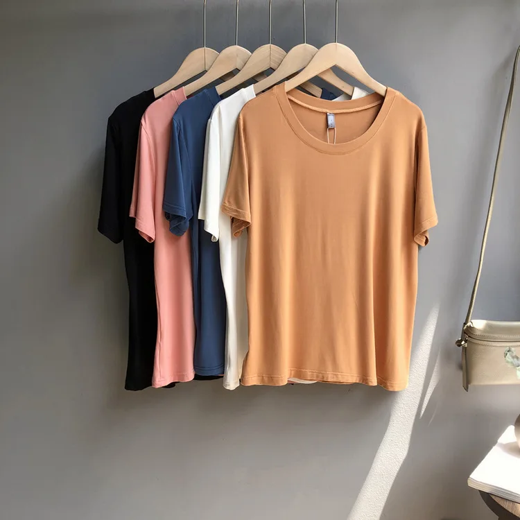 Женская футболка с короткими рукавами однотонная Удобная Однотонная круглым