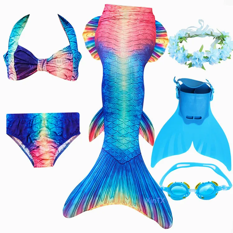 Популярный детский купальный костюм русалки с Хвостами и плавниками для девочек