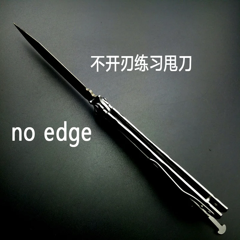 

No Edge Stainless Steel Silver Black Practice Butterfly in Knife Trainer Training Folding Knife EDC Tool Outdoor Camping Knife