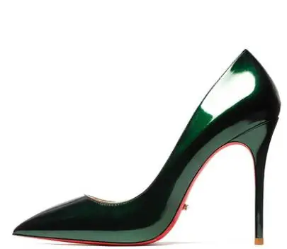 jade green 10cm Туфли с красной подошвой; женские пикантные туфли-лодочки; туфли из натуральной кожи на высоком каблуке; свадебные туфли на тонком каблуке с красной подошвой и острым носком; вечерние туфли из органической кожи - Цвет: jade green 10cm