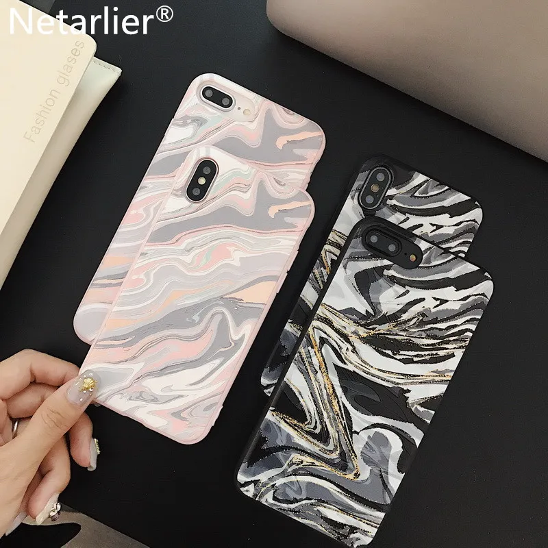 Netarlier модный пастельный мрамор чехол для iPhone 7 плюс розовый черный лунный камень 8