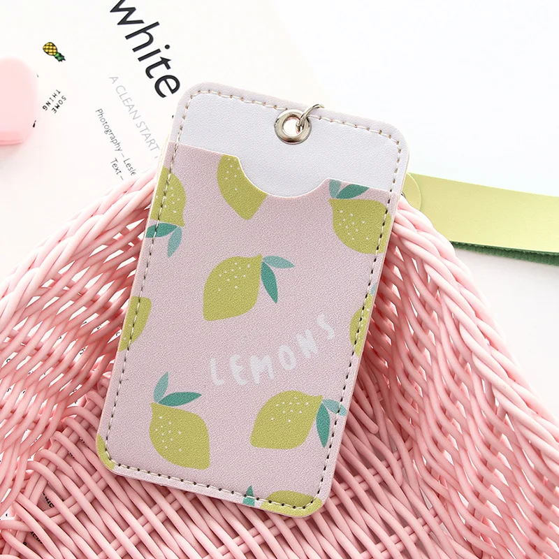 lemon Милый чехол для карт из искусственной кожи с кольцом для ключей, женская модная сумка для кредитных карт, кожаная сумка с мультяшным рисунком для студентов, ручной держатель для карт - Цвет: lemon