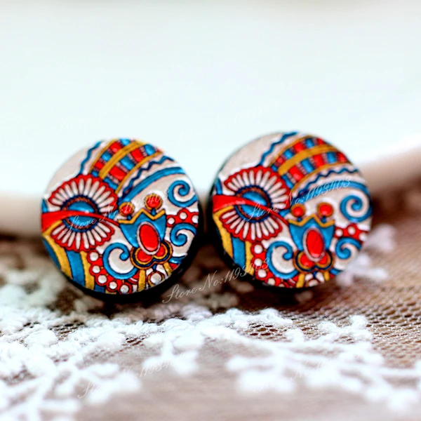 Уникальный 3D Цветочный тисненый 16 мм круглый цветной рисунок дерево кабошон для