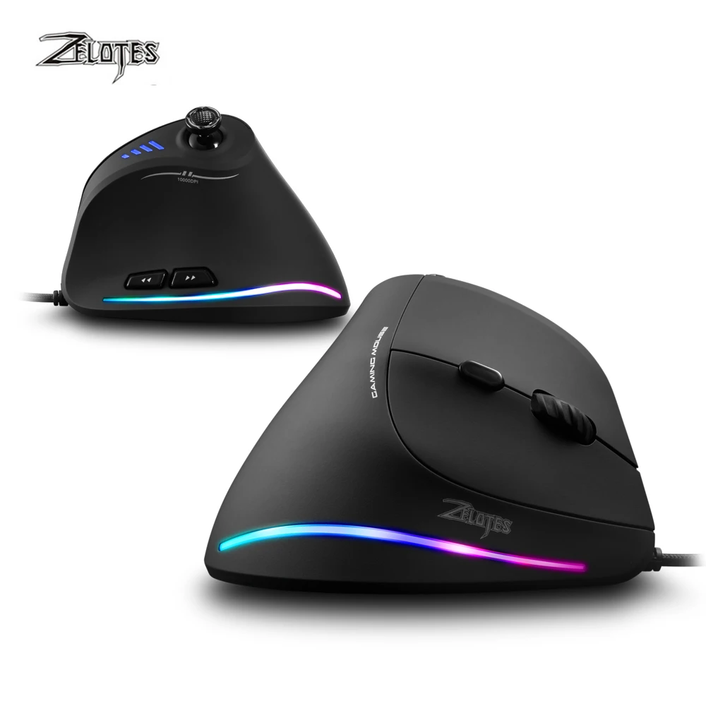 Вертикальная Проводная оптическая игровая мышь ZELOTES USB 10000 DPI 12 программируемых