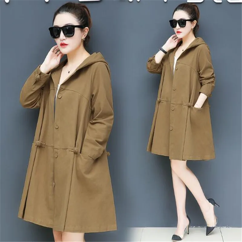 Новинка 2018 Корейская свободная ветровка с капюшоном Женская длинная