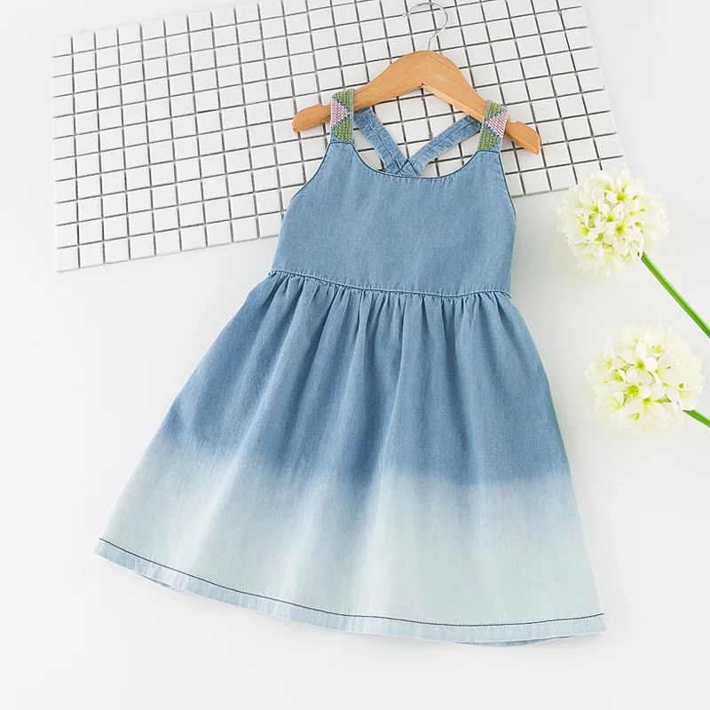 Lovely Dress 2019 Summer Baby Princess Jean Denim Gradual Change Design Clothes Criss-Cross Back Girls | Детская одежда и обувь