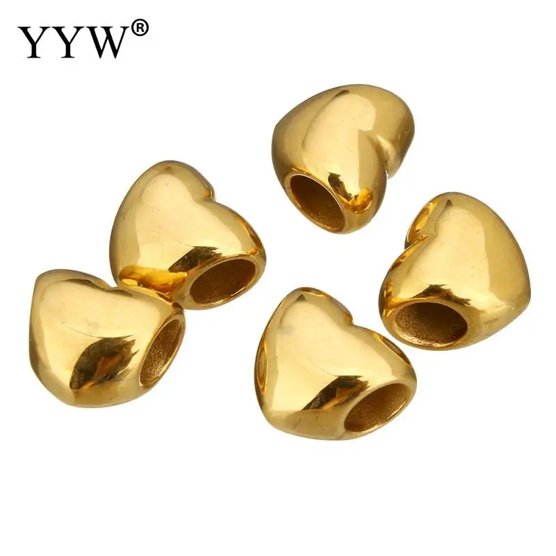 gold color plated 5 шт. новые модные бусины в форме сердца из нержавеющей стали для изготовления ювелирных изделий браслет амулеты «сделай сам» прокладка большого отверстия свободные бусины золото/розовое золото - Цвет: gold color plated
