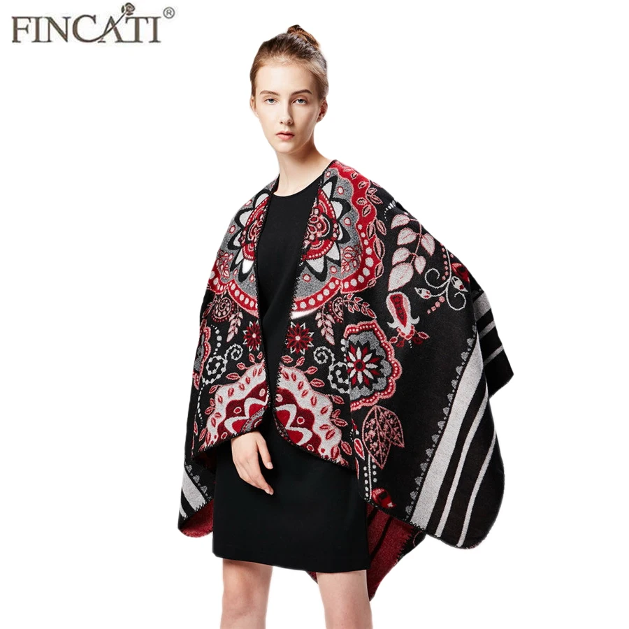 

Floral Large Thicken Scarves Women Poncho Cardigans Christmas Gift Lady Soft Warm Outwear Clothes Tops Ethic Style 130*150 cm