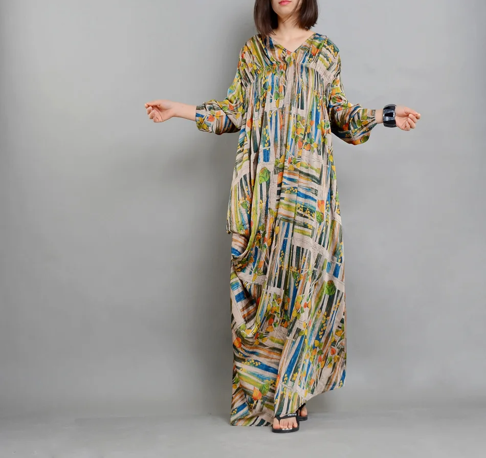 Женское платье с цветочным принтом Ретро стиль свободное v образный вырез Vestidos De