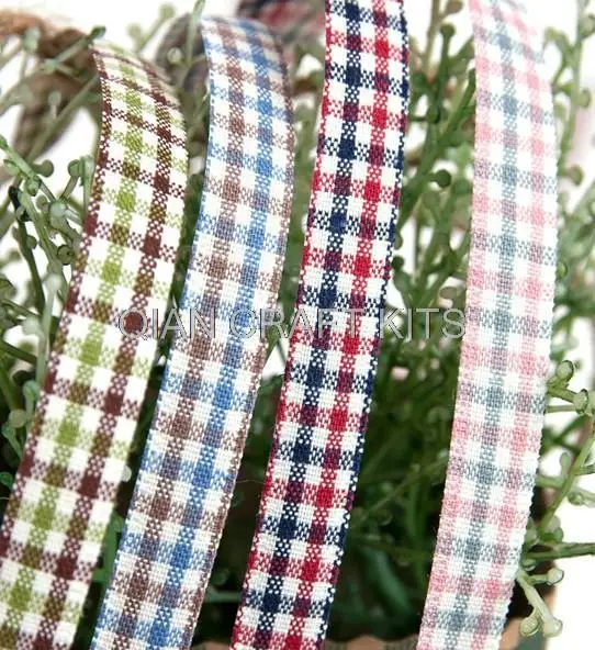 120 yards 10mm wide Gingham Ribbon, Check Ribbon, By the yard multiple colors mix set