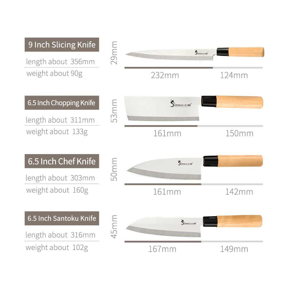 SOWOLL сашими нож шеф повара Santoku японский кухонный из нержавеющей стали лезвие высокоуглеродистой мясорубка