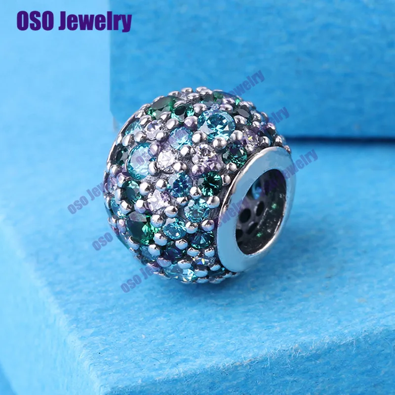 Genuine 925 Sterling Silver Green Crystal Pave Charms Beads Fit Original Bracelets Bangles Jewelry Making | Украшения и