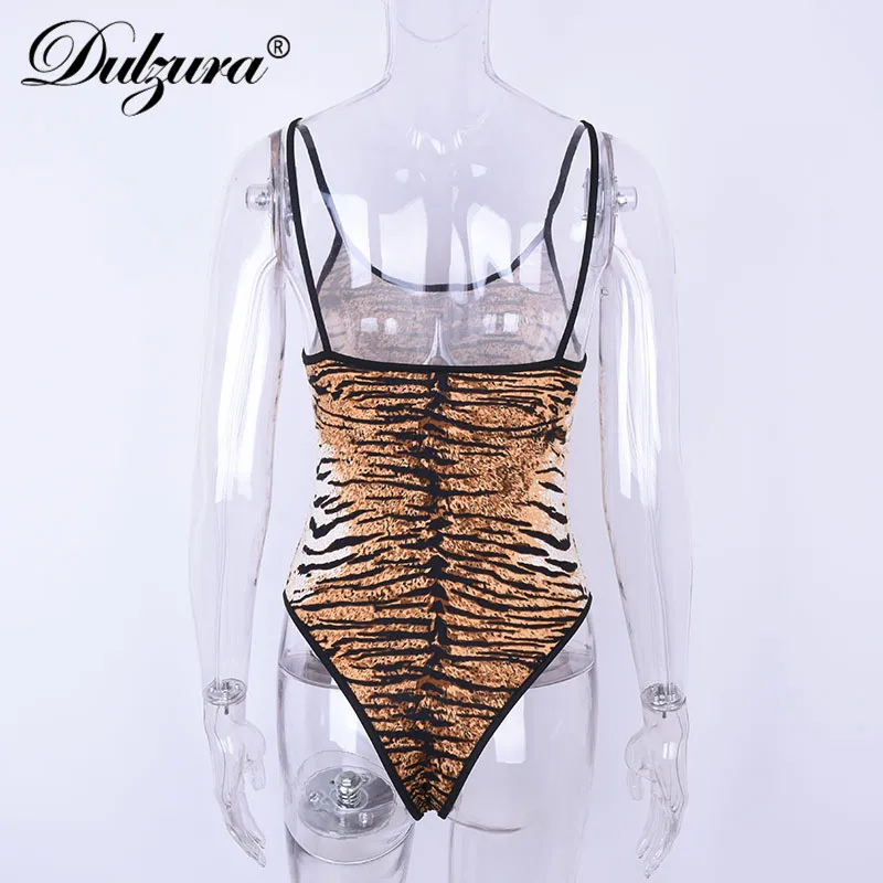 Dulzura Tiger stripes печати пикантные женские боди 2018 лето осень женский без рукавов bodycon