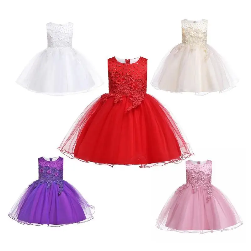 

Girls Flower Decor Dress Sleeveless O-neck Children Princess Swing Dresses