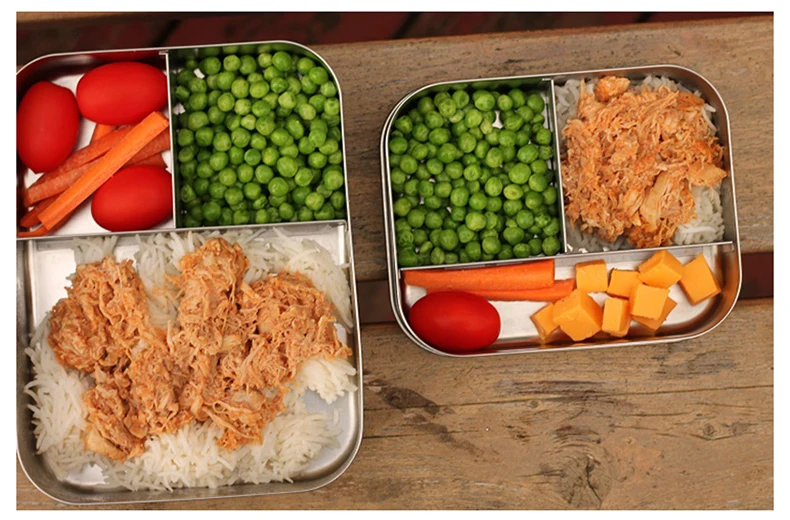 304 топ из нержавеющей стали Bento Ланч-бокс контейнеры для еды с 3 отделениями квадратный портативный контейнер для пикника 1800 мл/1000 мл