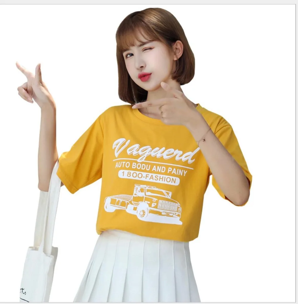

Women Yellow Tshirts Fashion Printed T Shirt Summer Casual Tee Tops Ladies Clothes JY1009