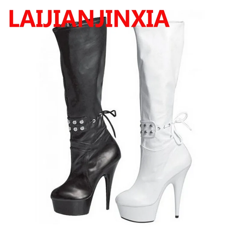 

LAIJIANJINXIA Party Queen Big Size 15cm High Heels Sexy Women Boots Mid-calf Shoes Knee Boots Dance shoes