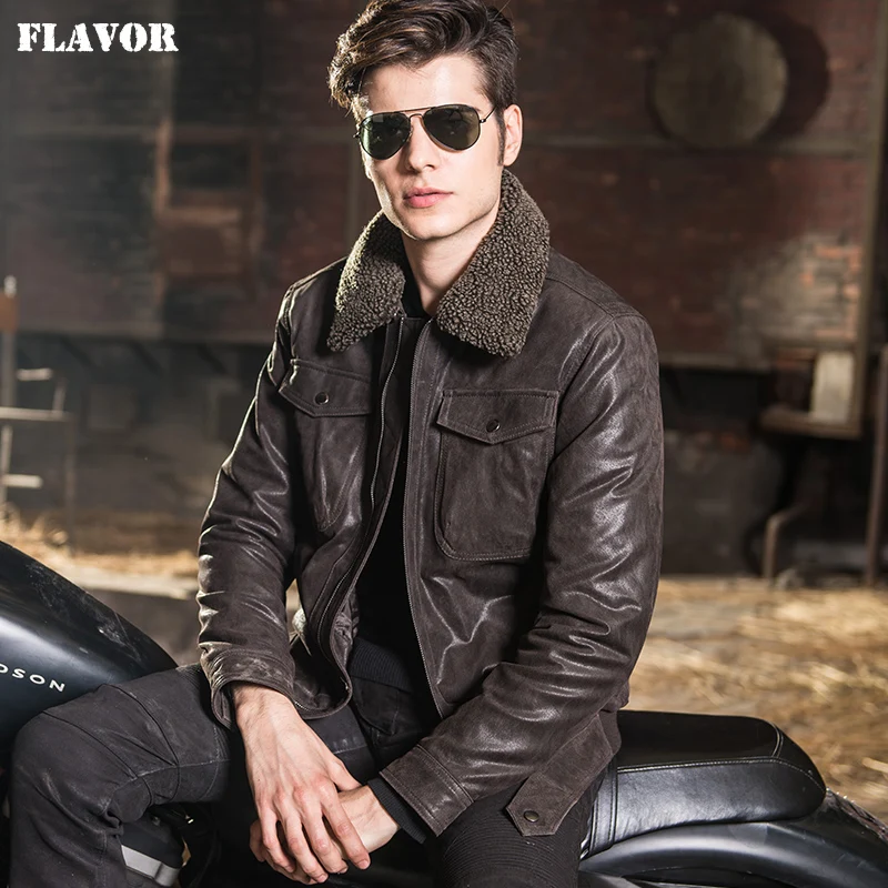 2016 мужская куртка из натуральной кожи свиной кожаная с меховым воротником хлопковые Мотоциклетные