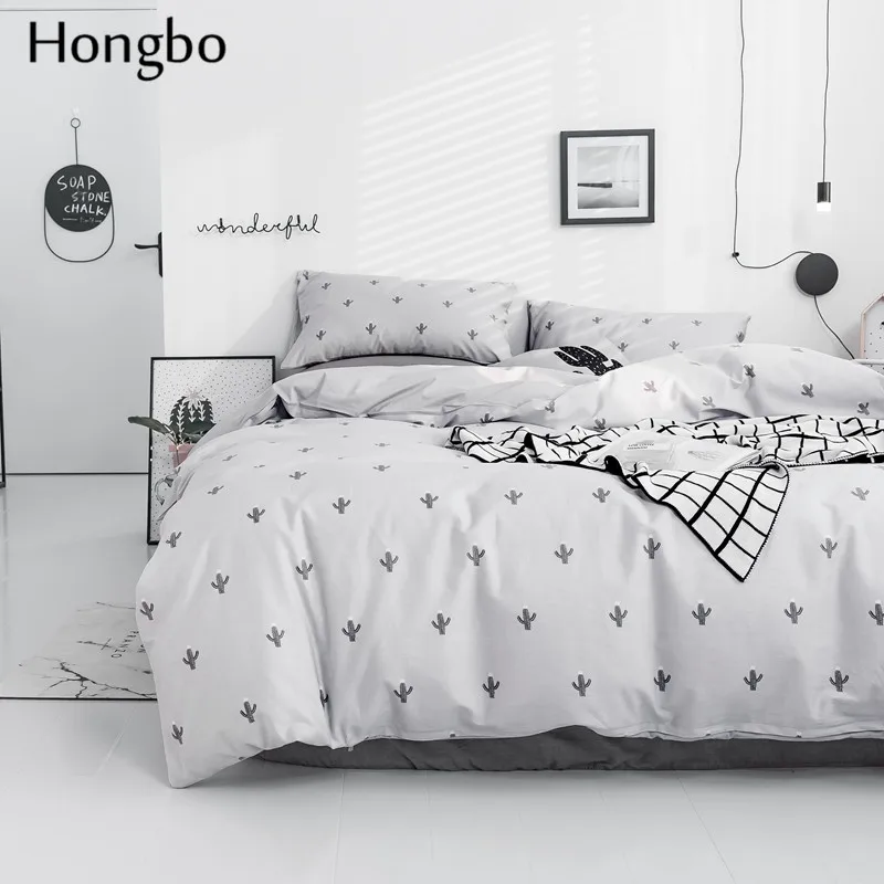 Hongbo хлопок пододеяльник плоский простыни Белый Черный кактус узор наволочка постельное белье Комплект постельного белья