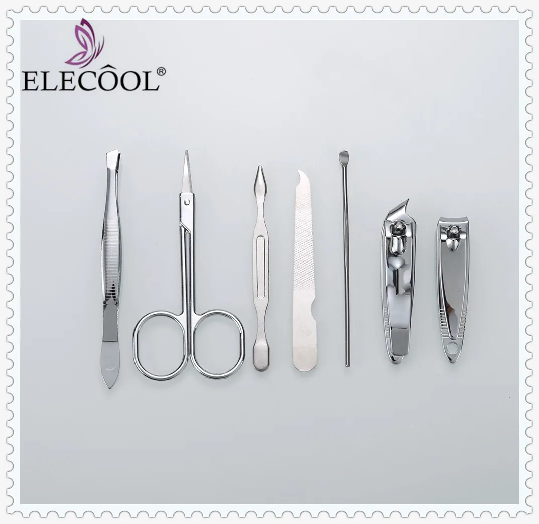 ELECOOL 7/1 шт. Нержавеющая сталь ногтей Комплект Когтерез Нипер резак ножницы пинцет ушной Палочки маникюр педикюр набор инструментов для ногтей