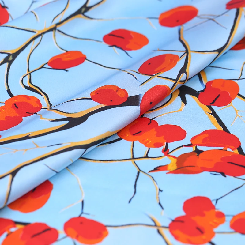 Новинка 2019 г. стрейчевая атласная шелковая ткань с цифровой росписью Persimmon