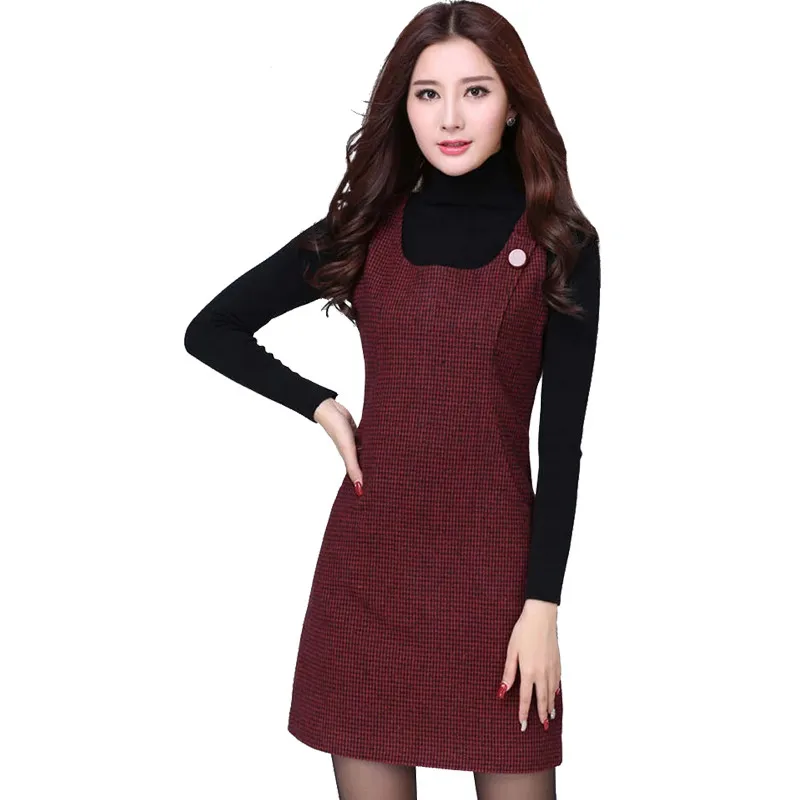Для женщин осень-зима шерстяное платье Плюс Размеры Повседневный жилет Платья
