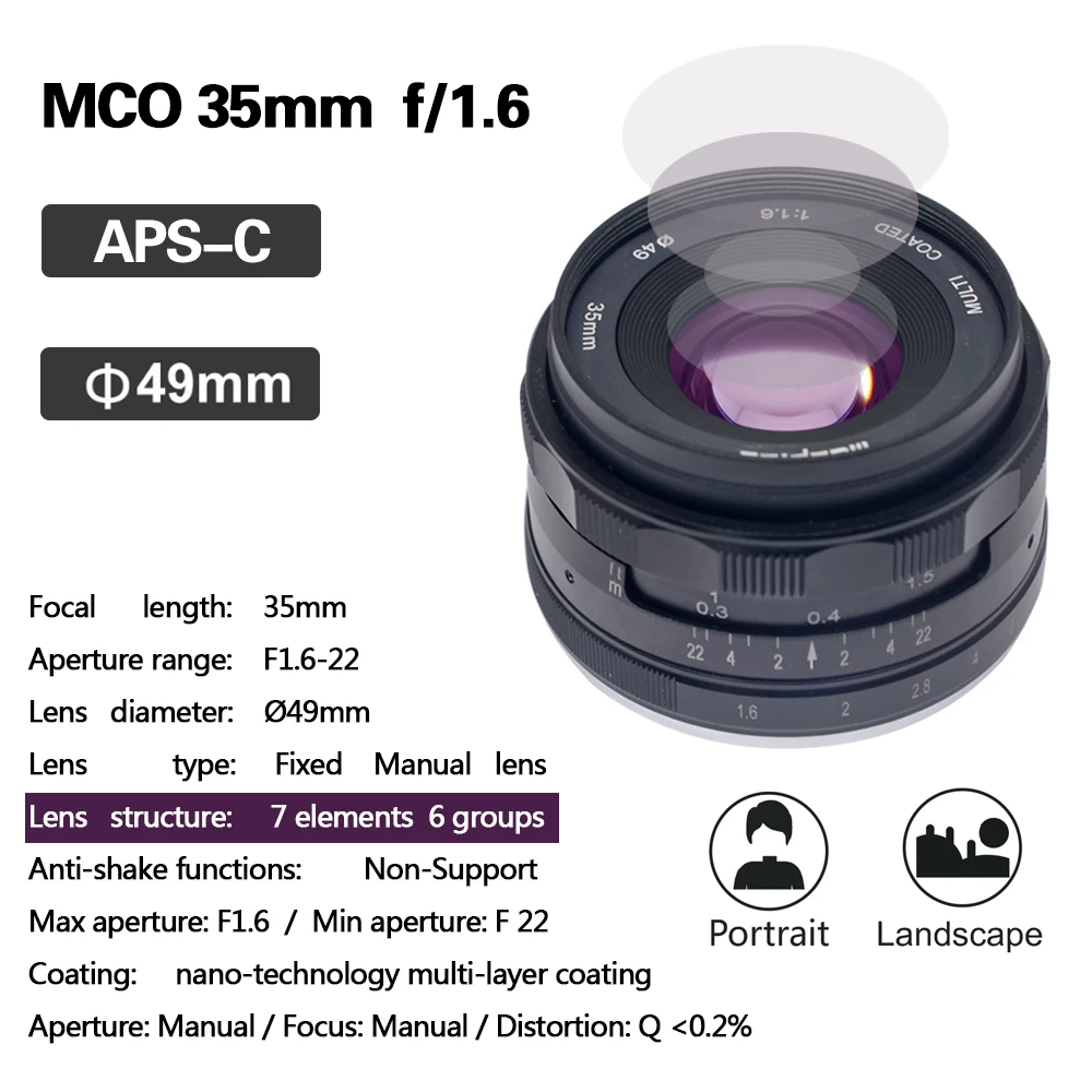 Mcoplus 35 мм F/1 6 Большая диафрагма ручная фокусировка объектив фотоэлемент для FUJI X