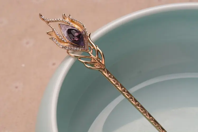 Hair stick Purple Винтажные эмалированные павлиньи шпильки для волос с перьями Свадебные украшения для волос аксессуары кристалл невесты гребни для волос украшения для головы - Окраска металла: Hair stick Purple