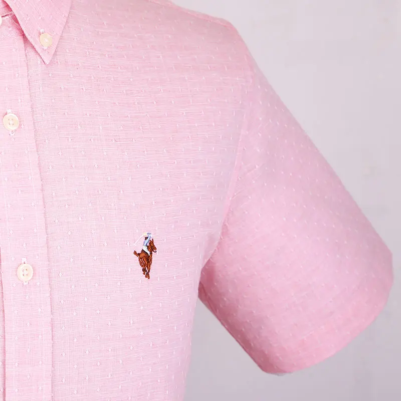 2019 Fashion Summer Men's Short Sleeve Shirt Breathable Smart Casual Style Polka Dot Regular Fit Solid Color Button Down | Мужская