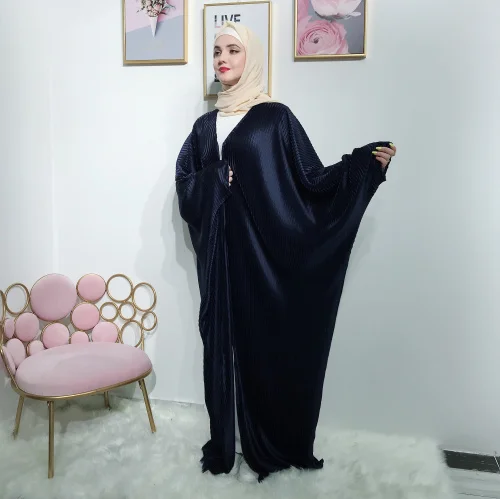 navy blue Elegnat мусульманское abaya рукав летучая мышь Макси платье плиссированные длинные халаты кимоно Рамадан Eid Исламская, молитвенная Одежда услуги поклонения - Цвет: navy blue