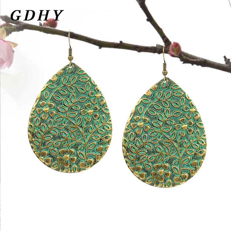 Богемные этнические висячие серьги в форме капли воды с гравировкой узор Ретро