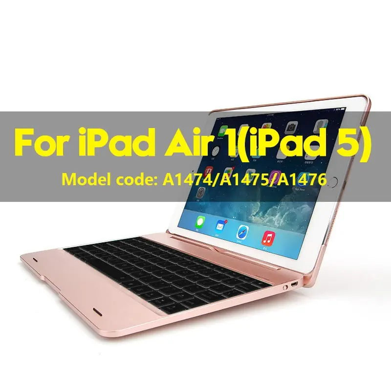 Smart Keyboard чехол Обложка для iPad Air 1 Air 2 9,7 дюймов с 7 цветов светодиодной подсветкой Беспроводной Bluetooth клавиатура чехол для 9," iPad 5 6 - Цвет: Rose gold