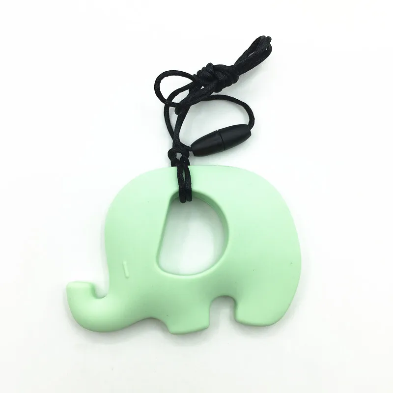 Mint green Новинка, 10 шт./партия, без БФА, силиконовый ожерелье-прорезыватель с большим слоном, Детская Подвеска силиконовые бусины, ожерелье с кулоном - Окраска металла: Mint green
