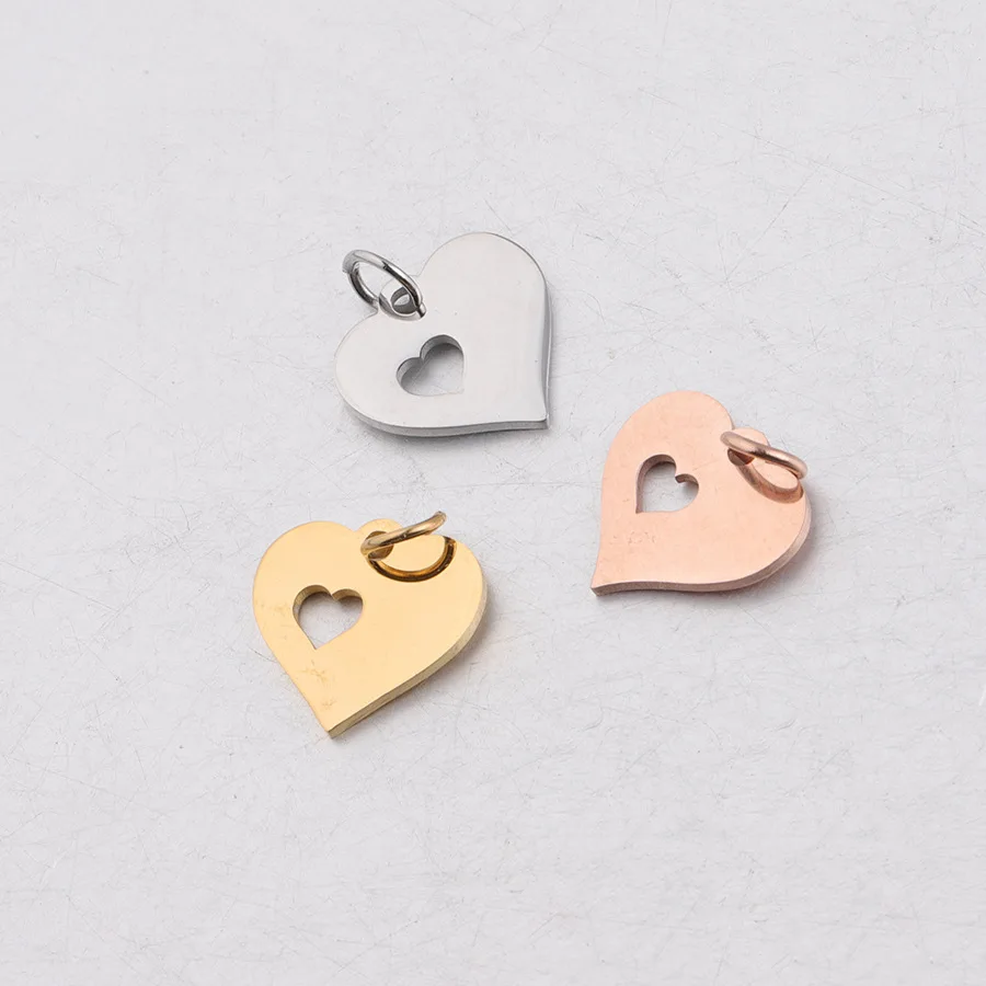 5 шт./лот подвески из нержавеющей стали с полым сердцем подвеска розового золота