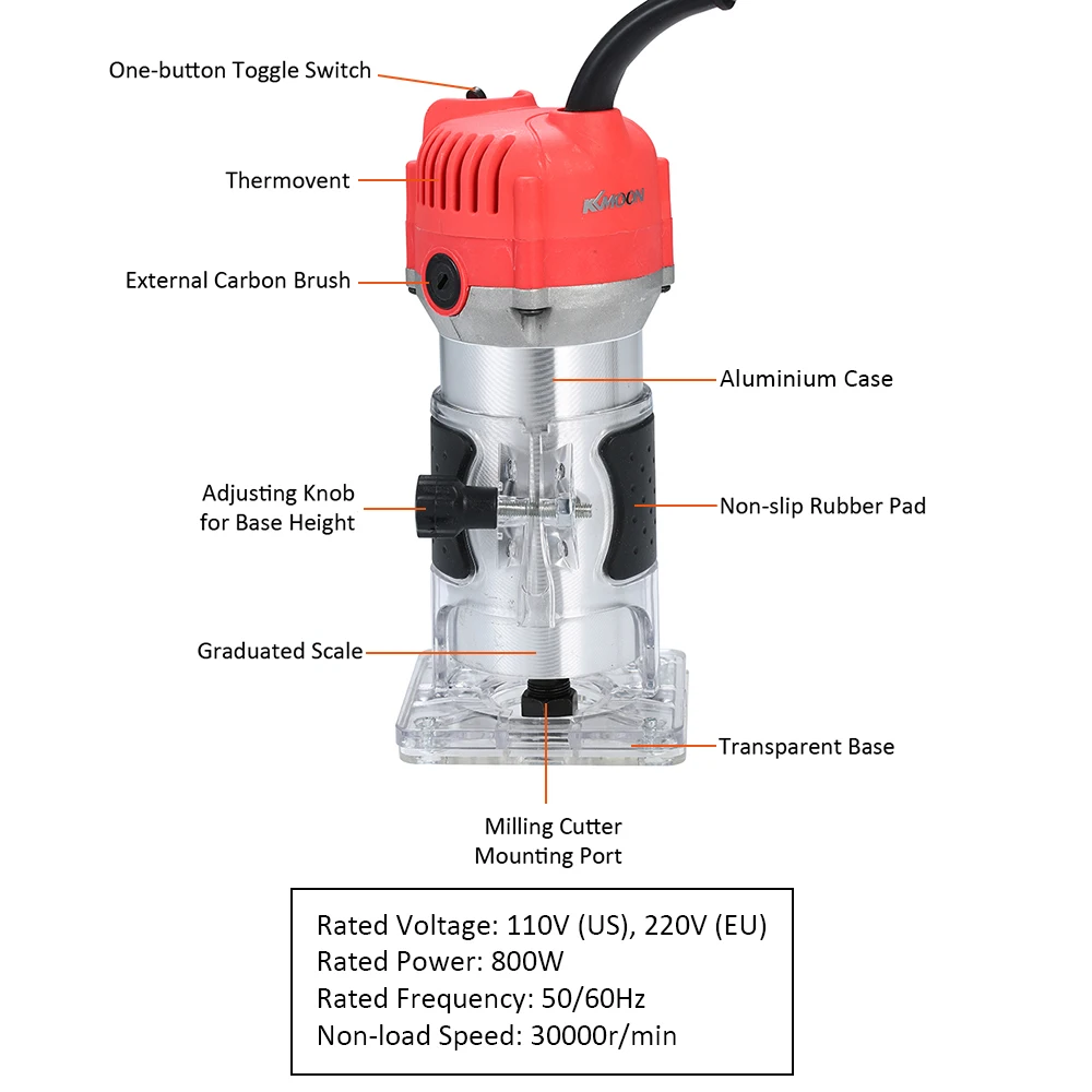 Trim Router 800W 30000rpm Woodworking Electric Trimmer Wood Milling Engraving Slotting Trimming Machine Hand Carving | Инструменты