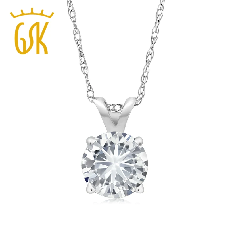 Charles &amp Colvard 6 мм VG Moissanite 14 к Белое Золото Подвеска солитер круглый 4 зубец с