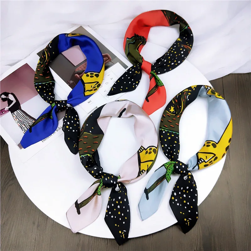 Шарфы для женщин забавный Шелковый сатиновый шарф с принтом динозавра из