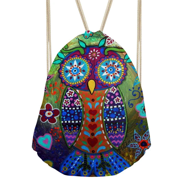 Для женщин с рисунком Совы Drawstring сумка животных собака рюкзак девушки небольшой