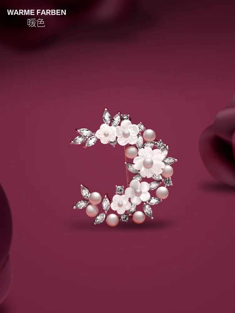 Женская жемчужная брошка Swarovski украшенная кристаллами с белыми вишневыми