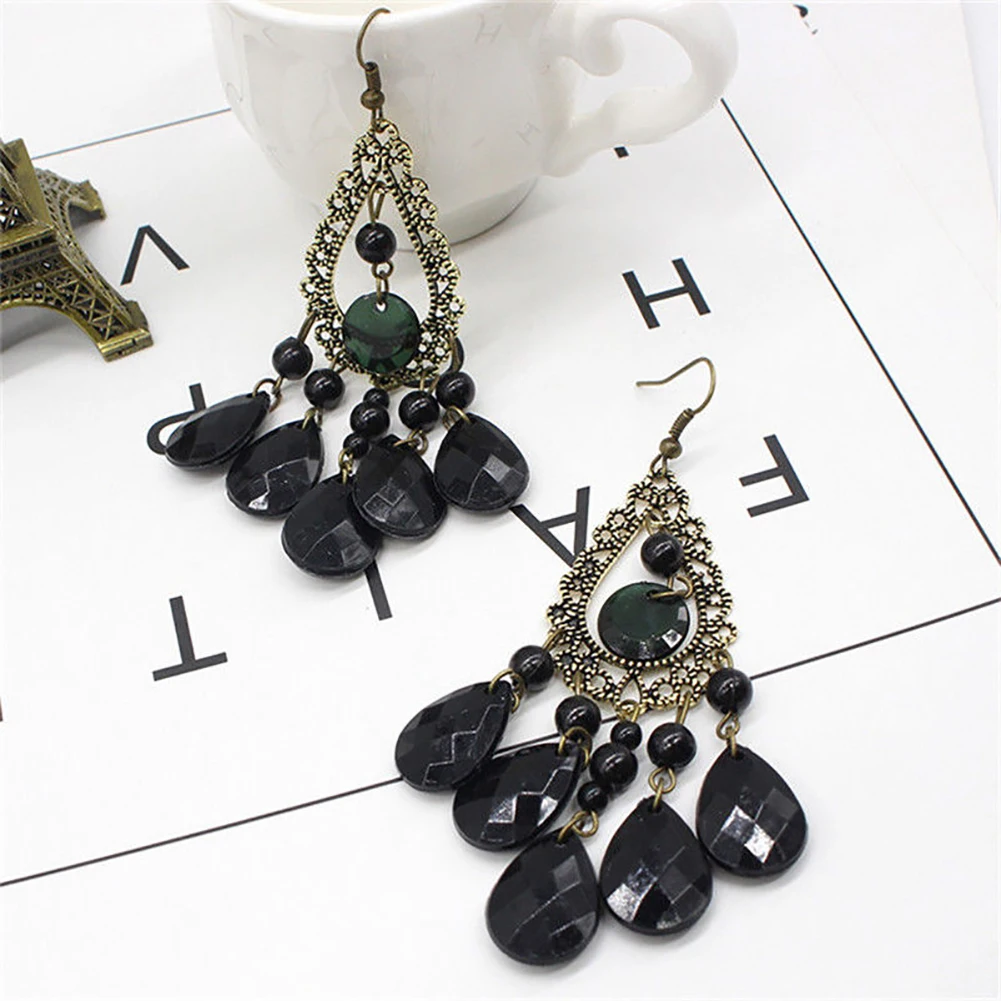 Women Boho Party Jewelry Hollow Water Drop Beads Long Dangle Hook Earrings Decor | Украшения и аксессуары