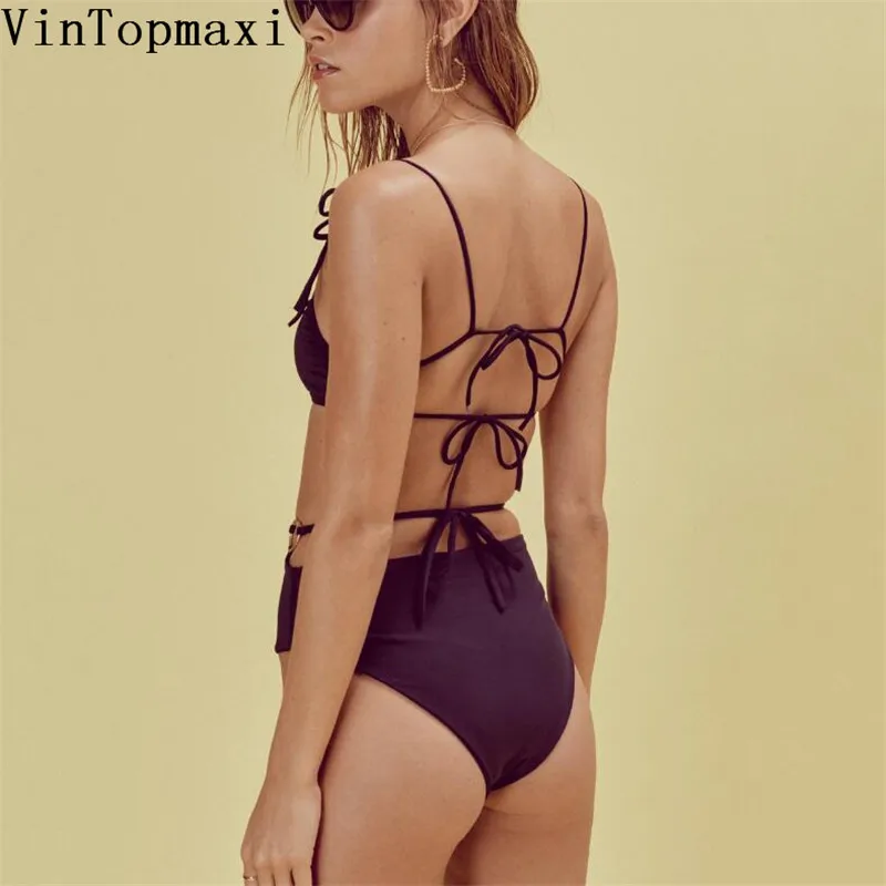 High Waist Swimsuit Lovely Heart Ring Bikini Set 2019 Sexy Black Swimwear Women Brazilian Cut Halter Biquini |