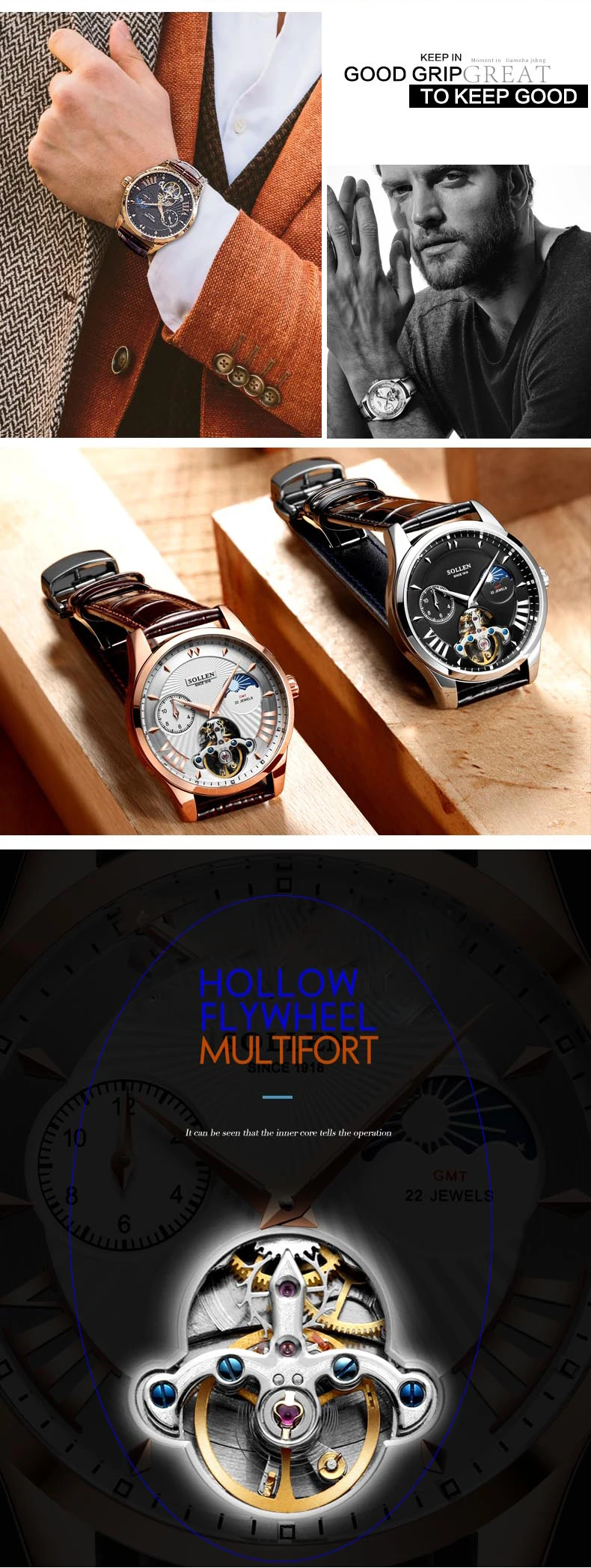 Брендовые Новые популярные мужские автоматические часы Tourbillon, самозаводные римские деловые часы, 3 бара, из натуральной кожи, полые наручные часы, фаза Луны