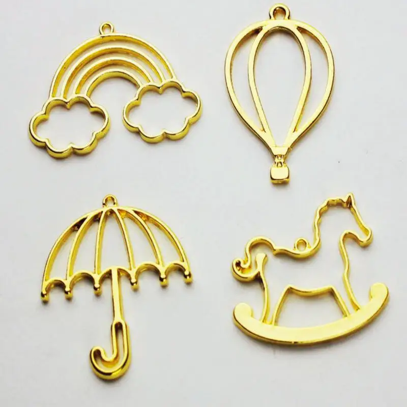 

Rainbow Umbrella Open Bezels Jewelry Findings Pendant Accessories Hollow Balloon Horse Metal Frame DIY Handmade UV Resin Craft