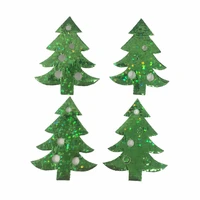 200pcs 38x30mm green laser shiny fabric christmas tree appliques patch for scrapbooking or cardmaking xmas embellishments